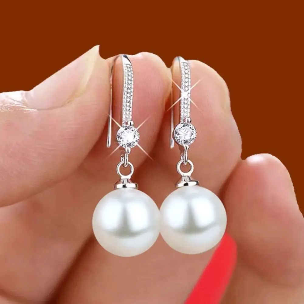 

Water Drop Shape Long Earrings Simulation Freshwater Pearl Shell Beads Drop Earrings Temperament Rhinestone Ear Hook Female