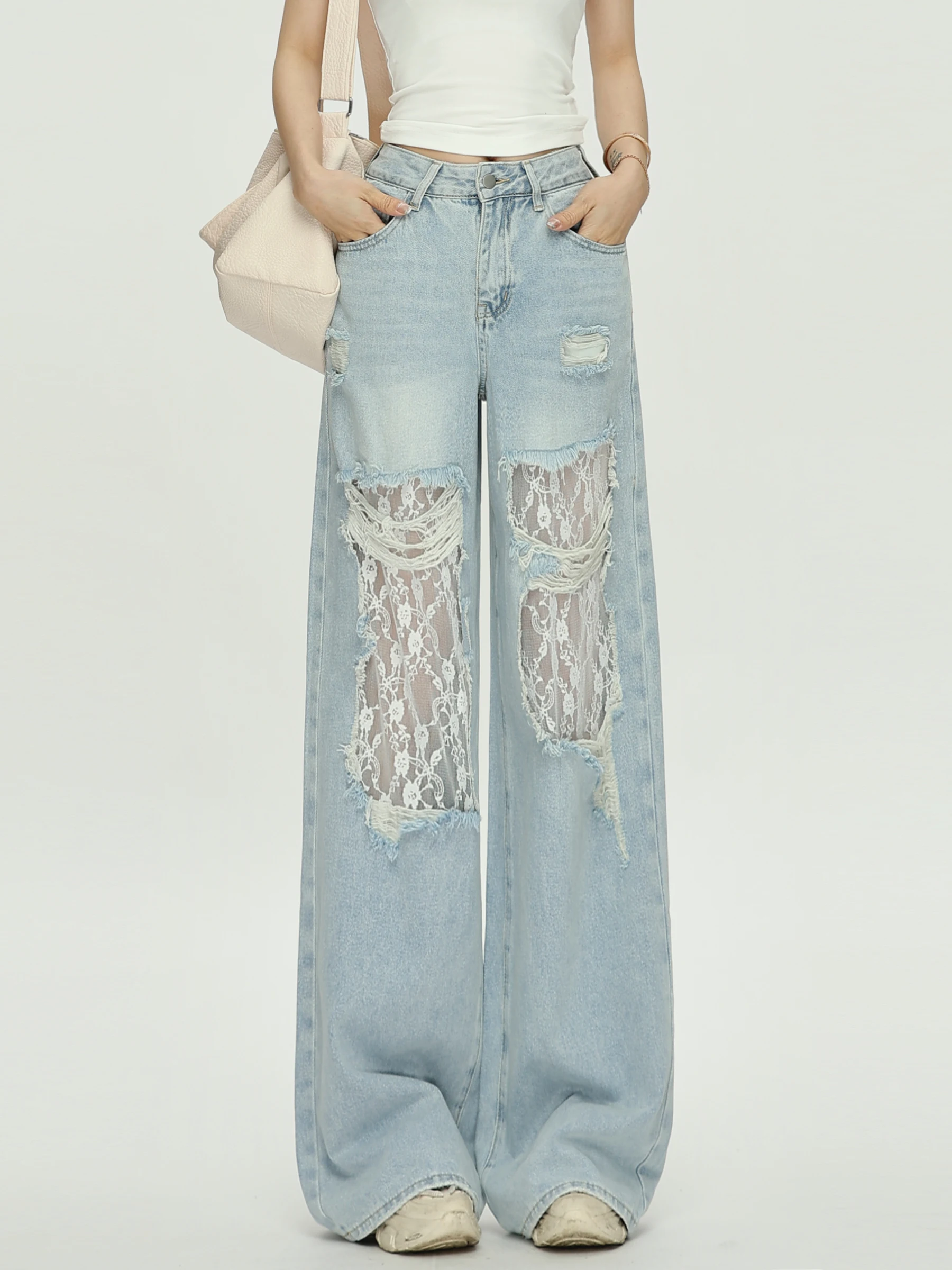 

Women's Blue Y2k Skirt Jeans Harajuku Vintage Baggy Denim Trousers Japanese 2000s Style Oversize Jean Long Pants Trashy Clothes