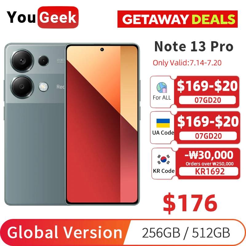 Global Version Xiaomi Redmi Note 13 Pro 4G Smartphone 200MP OIS Camera 120Hz AMOLED 67W Turbo Charging MTK Helio G99-Ultra