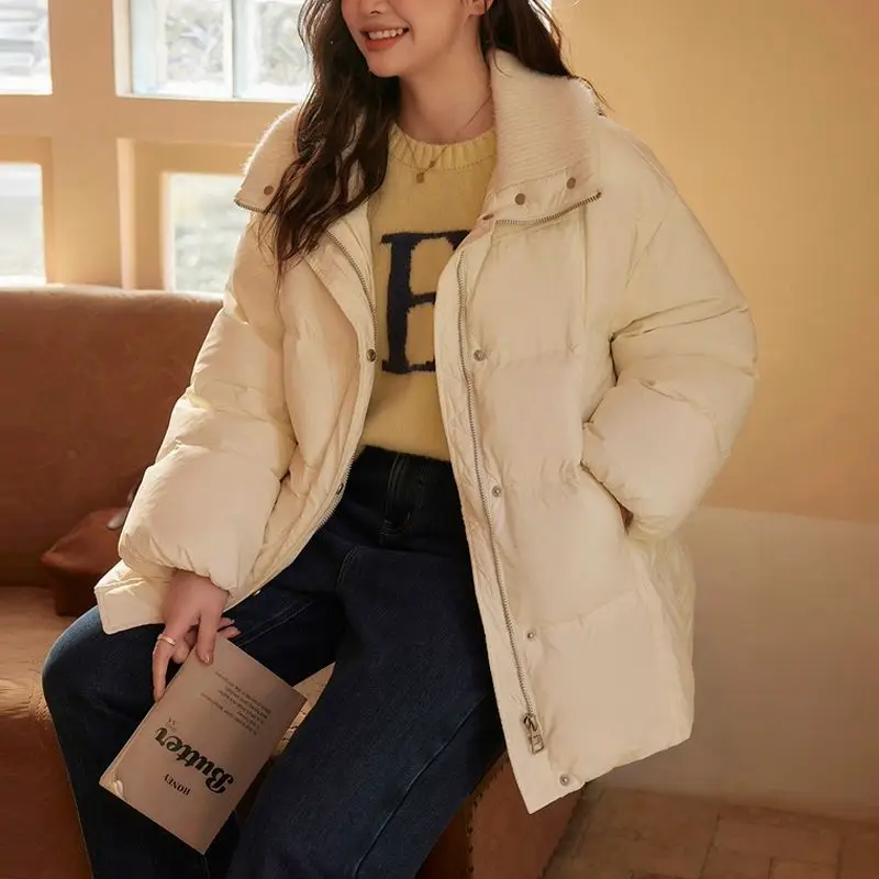 Winter Neue Damen Daunenjacke Lose Pendler Gestrickte Spleißen Daunenjacke