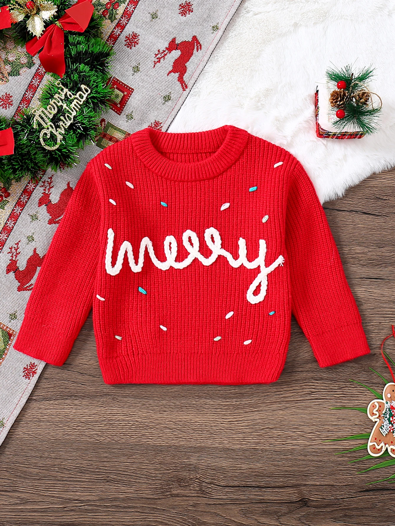 Autunno e inverno bambino carino natale neonato a maniche lunghe ricamato bambini maglione vestiti