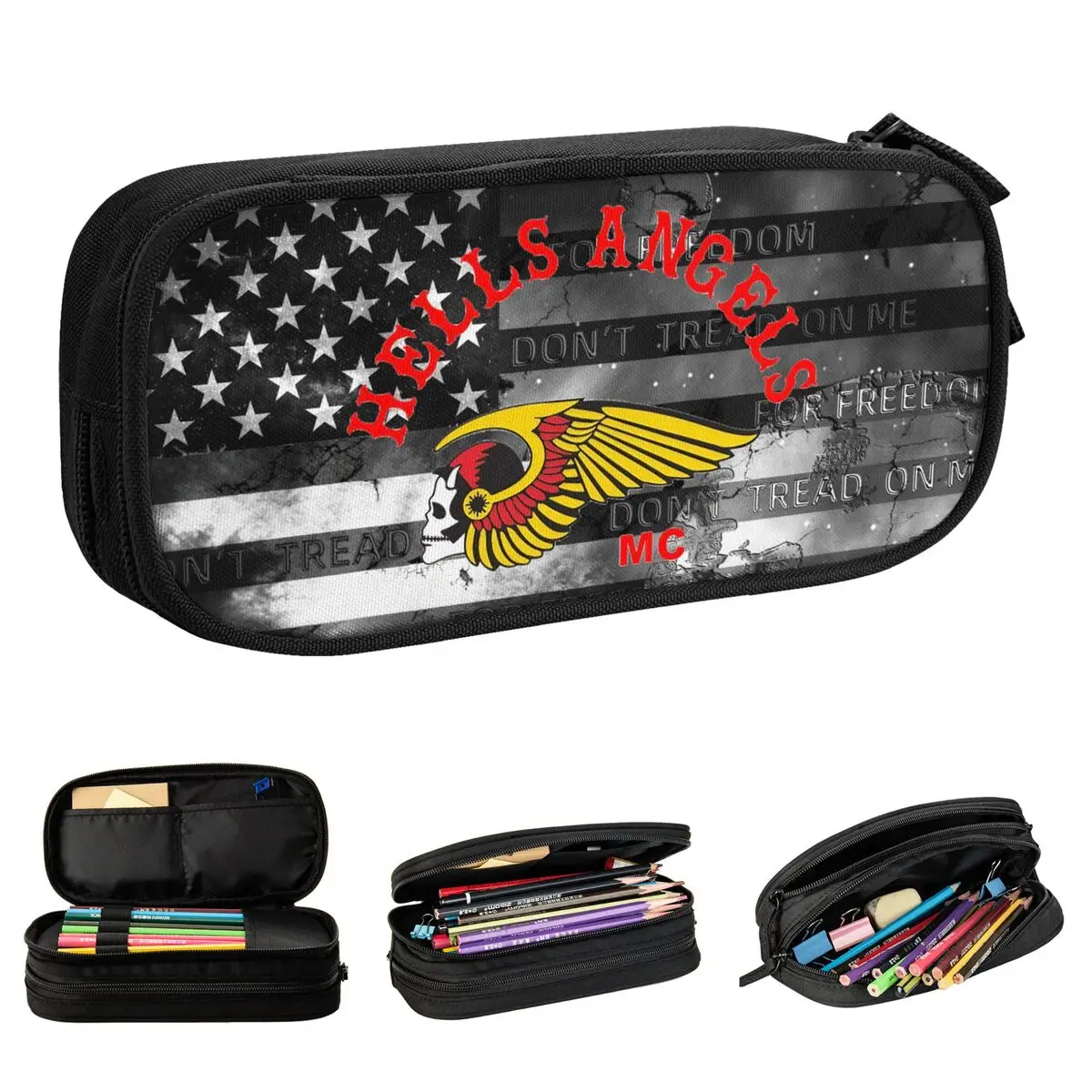 Hells Angels Motorcycle Club Pencil Cases Pencil Box Pen Holder for Student Big Capacity Bag School Supplies Zipper Stationery