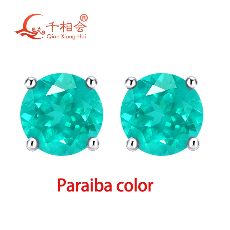 

YAG -Paraiba & Lab Created Hydrothermal emerald Ear Stud 5-9mm with inclusions round Shape S925 Silver earrings Jewelry