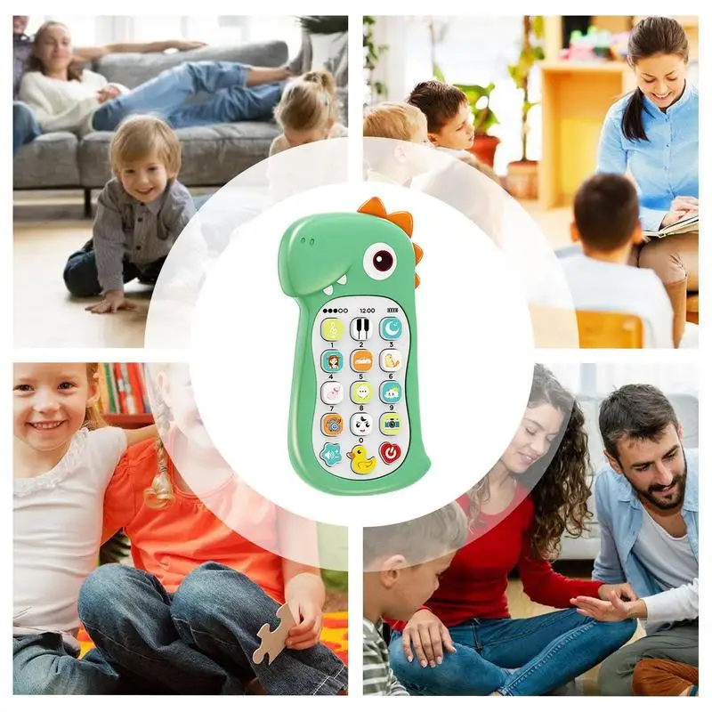 Dinosaur Phone Toy Interactive Cartoon Dinosaur Microphone Toy Simulated Early Education Mobile Phone Teether Music Voice Toy