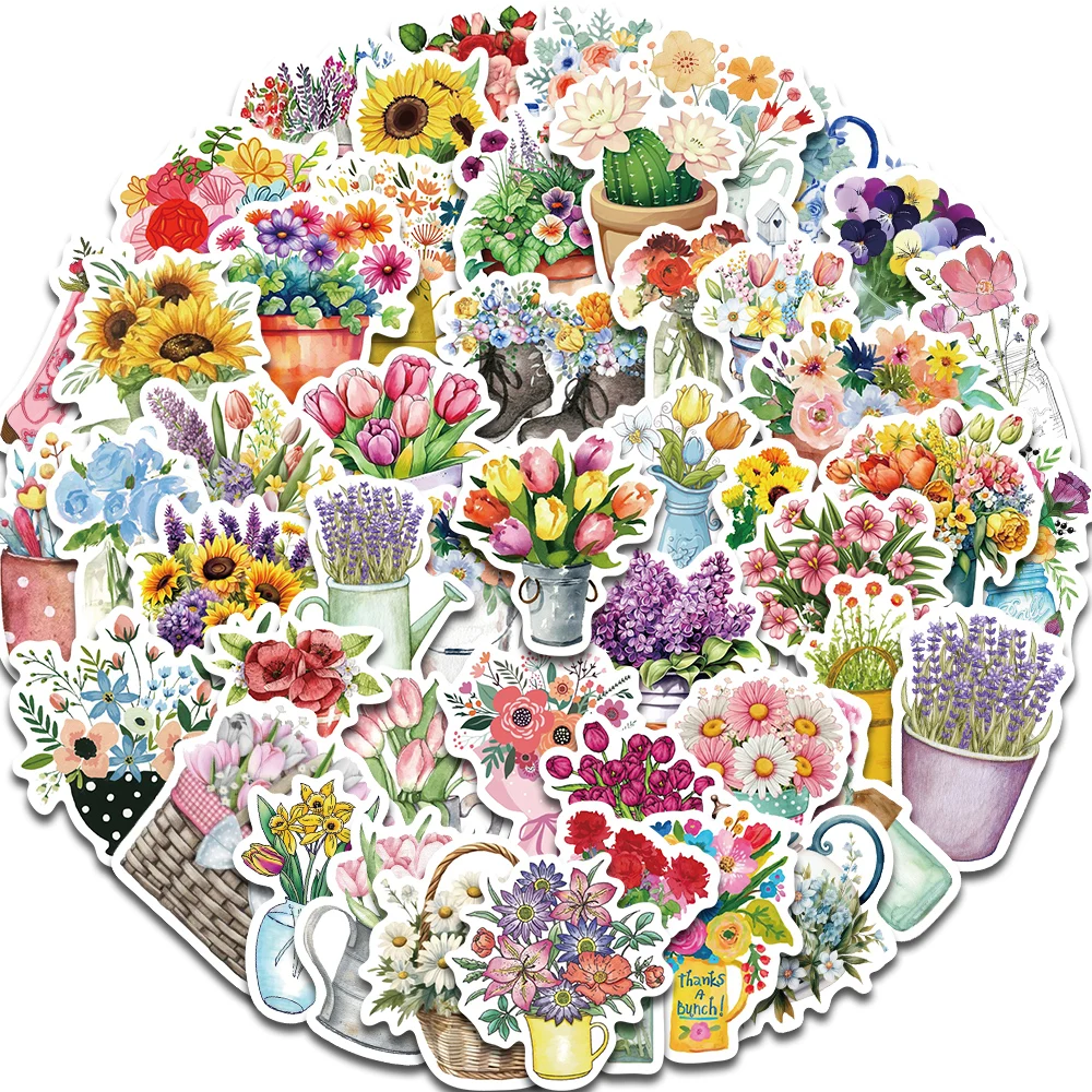 

50PCS Cartoon Retro Colorful Flower Art Stickers Personalized Decoration Phone Case Scrapbook Laptop Guitar Gift Stickers