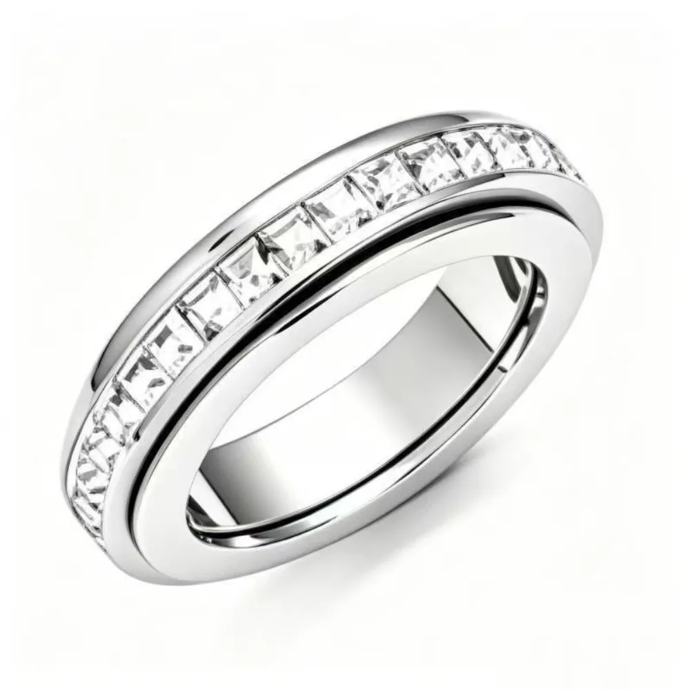 Cubic Zirconia Women's Anxiety Ring Light Luxury Size 6-10 Stainless Steel Spinner Fidget Ring Sparkling Fashion Jewelry