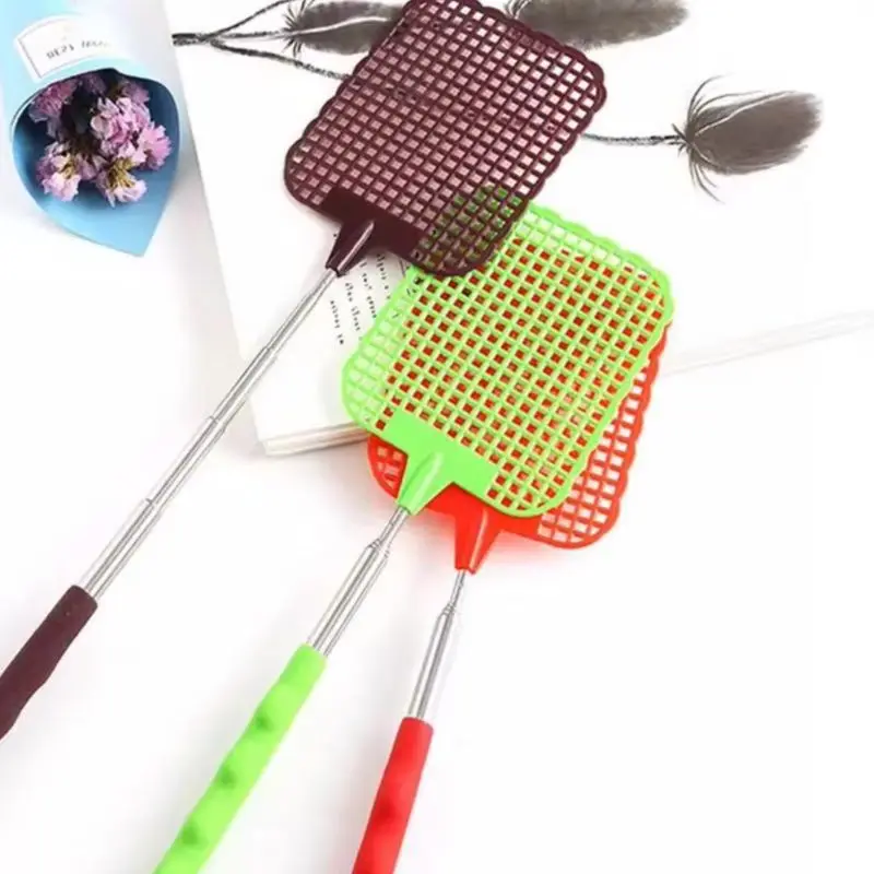 Extendable Fly Swatter Stainless Steel Telescopic Handle Insect Swatter Portable Mosquito Control Swatter 2025 Fly Swatters