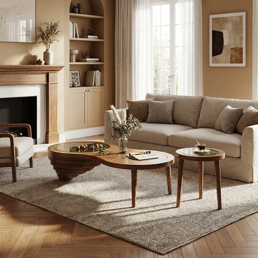 & Artistic Timber Coffee Table Scandinavian Living Room Furniture Contemporary Circular Living Area Basic Home Couch End Table