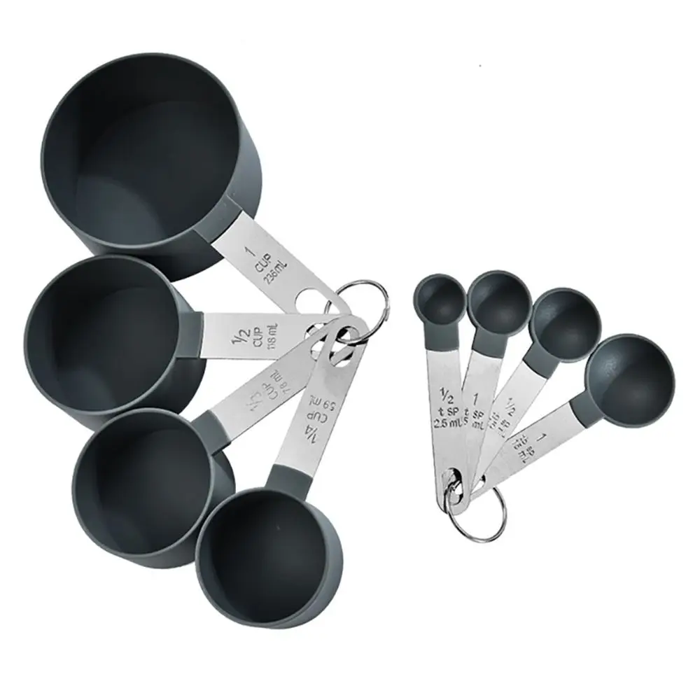 8Pcs/Set Stainless Steel Handle Measuring Cups For Measuring Stackable Measuring Spoons Dry Liquid Ingredients With Plastic Head