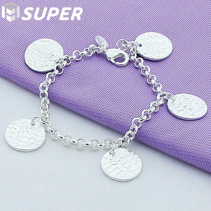 

925 Sterling Silver Five Round Grain Bracelet For Women Fashion Charm Wedding Engagement Party Jewelry