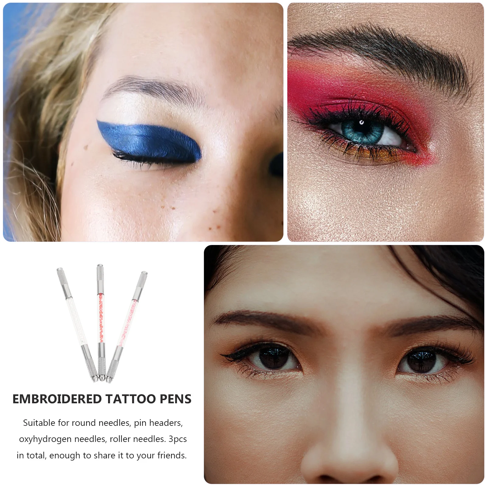 

3Pcs Crystal Pens Double Headed Smooth Anti-Skid Embroidered Manual Eyebrow Microblading Makeup Tool Eyebrow Operation Supplies