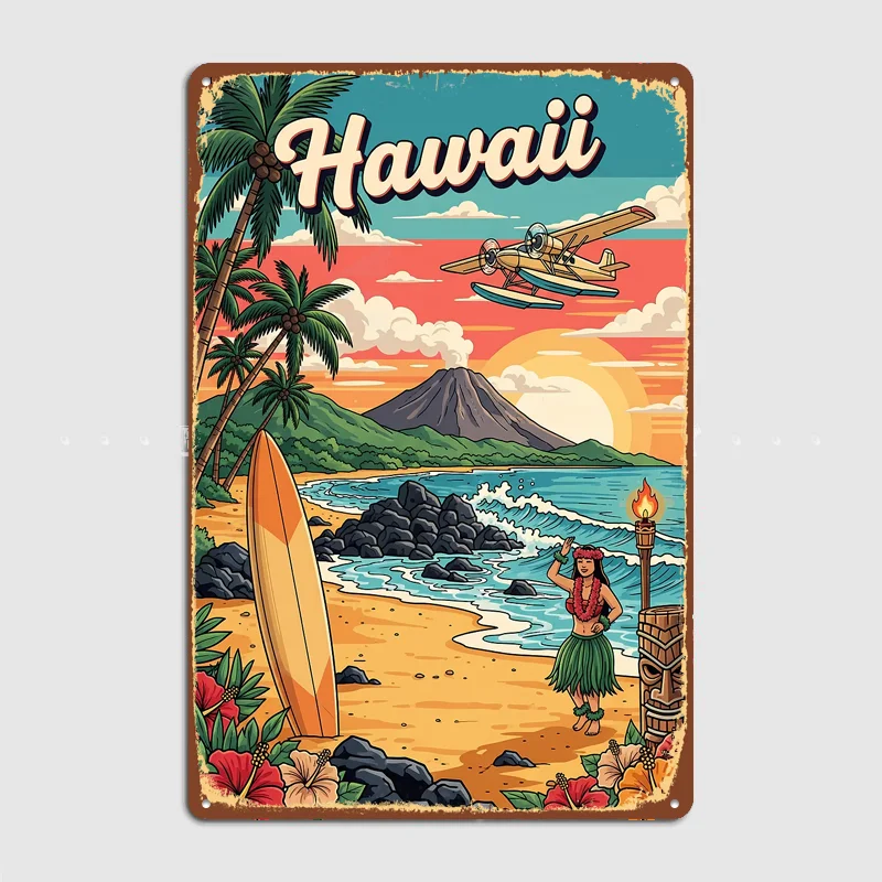 Hawaii Retro Travel Poster Metal Custom Sign Living Room Wall Indoor Decor Room Decoration Bedroom Posters Home Decor