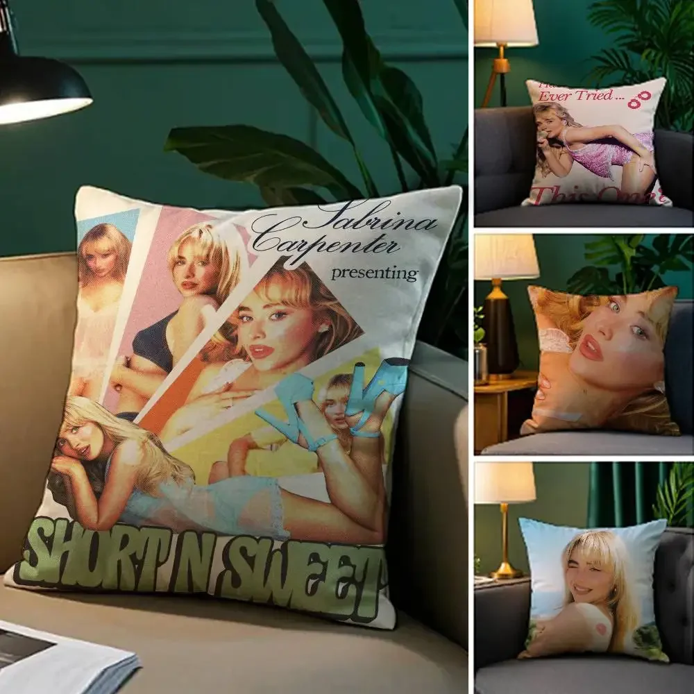 Singer S-Sabrina C-Carpenter Double-sided Printed pillow cover Short plush Suitable living rooms bedrooms throw cushion cover