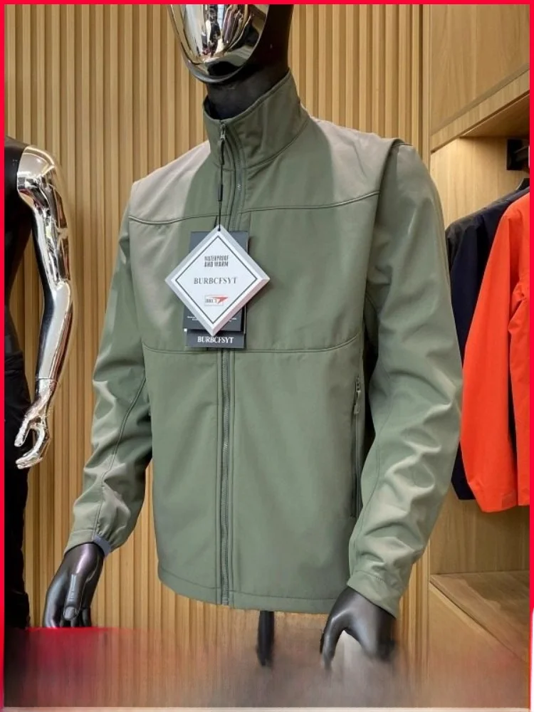 

Men's Casual Fce-Lined Stand Collar Jaet Outdoor Warm Soft ell Windbreaker Autumn Winter New Arrival Outerwear Coat