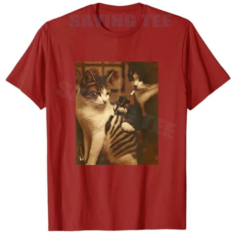 Funny Tattoo Cat Meme Inked Kitty Humor for Cat Lovers T-Shirt Gen Z Fashion Y2k Art Streetwear Clothes Aesthetic Saying Tee Top
