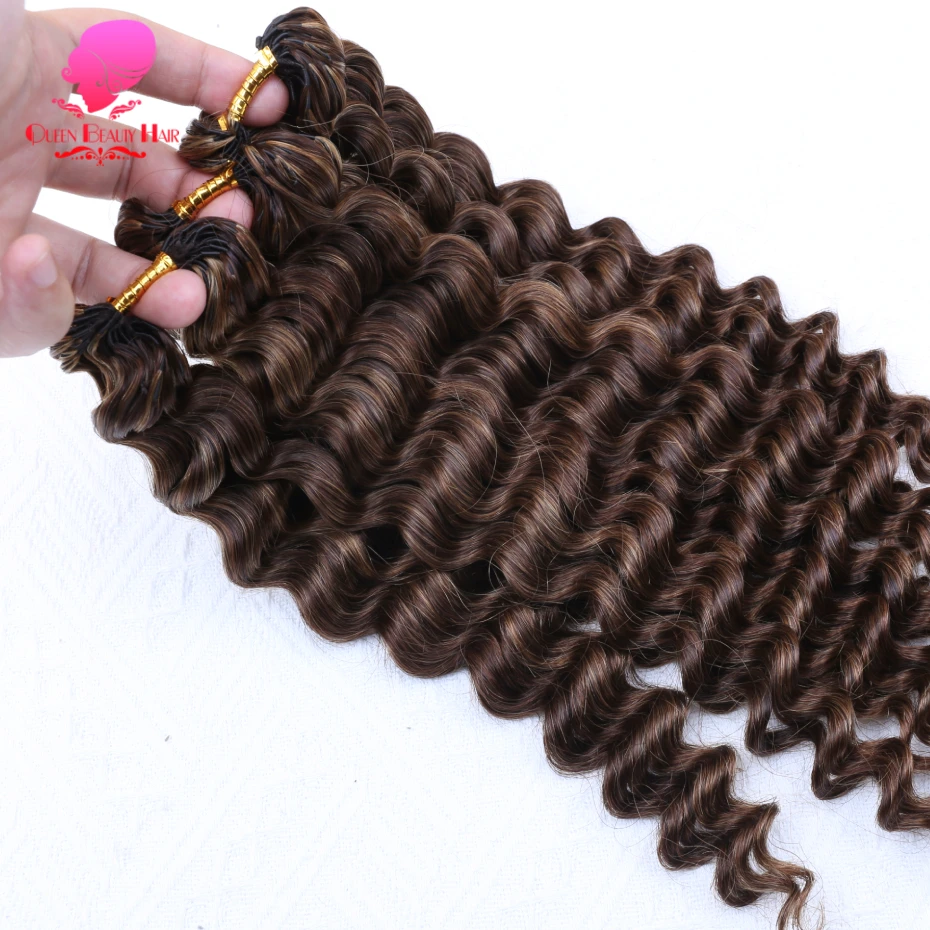 Feder-Häkelhaarverlängerungen aus 100% Vietnamesischem Echthaar mit Highlights, Unsichtbare Wunderknoten, Tiefe Wellen, Häkelhaar-Extensions – Detail 20