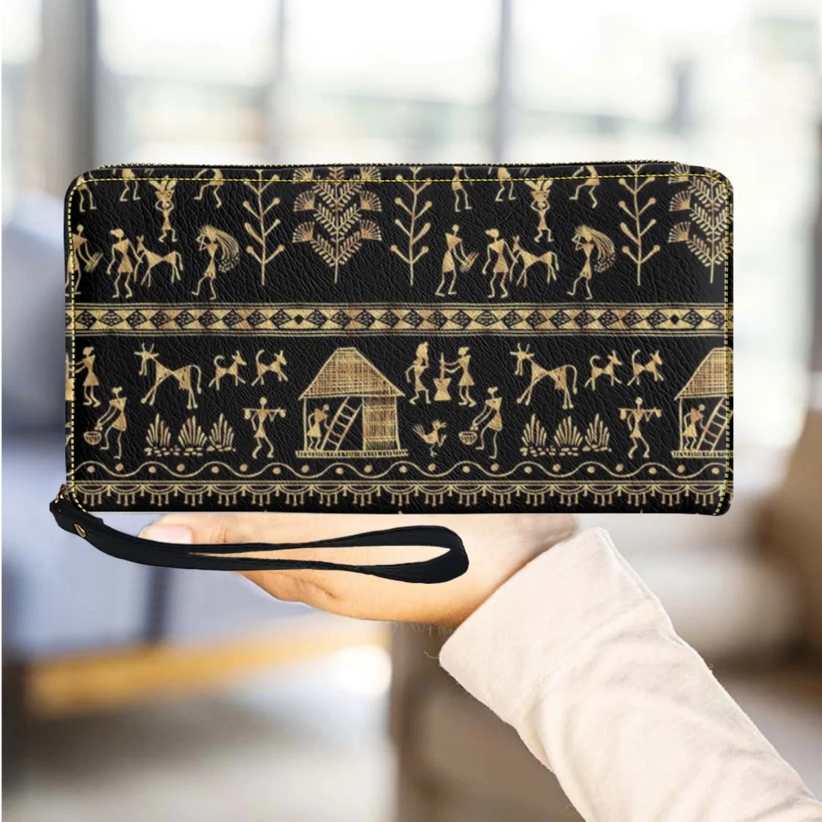 

High Quality Pu Leather Wristband Wallet Ancient Egypt Luxury Designer Casual Clutch Multifunctional Card Holder Mini Phone Bag