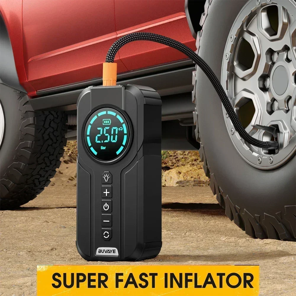 BUVAYE Car Jump Starter Air Pump Multi-function Air Compressor Convenient Tire Inflator Portable Battery Starter With EVA Bag