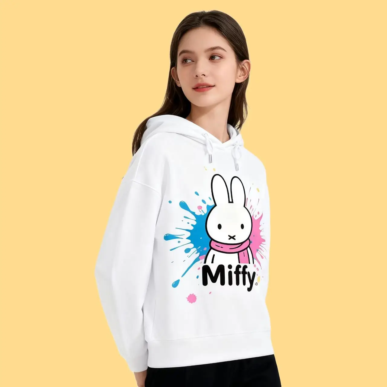 

Новый пуловер с капюшоном Miffy, повседневная и удобная хлопковая модная спортивная одежда с длинными рукавами и принтом в стиле каваи с героями мультфильмов