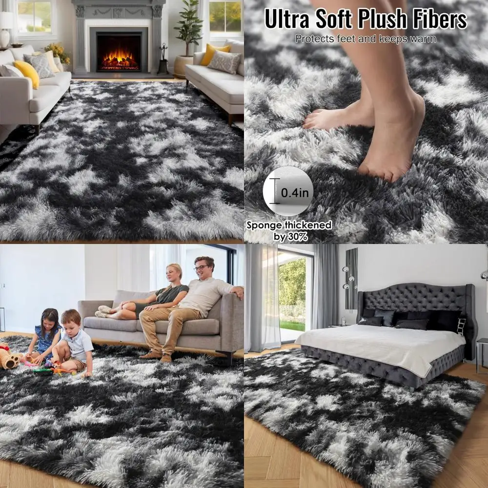 

Large 9x12 Black, White, and Grey Area Rugs for Living Rooms, Machine Washable Plush Rugs for Bedrooms and Kids' Rooms