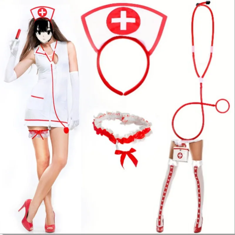Couvre-chef d'infirmière d'halloween avec faux stylo stéthoscope, couvre-chef d'infirmière sexy, bandeau en dentelle rouge, costume de cosplay mignon, maquillage d'anniversaire