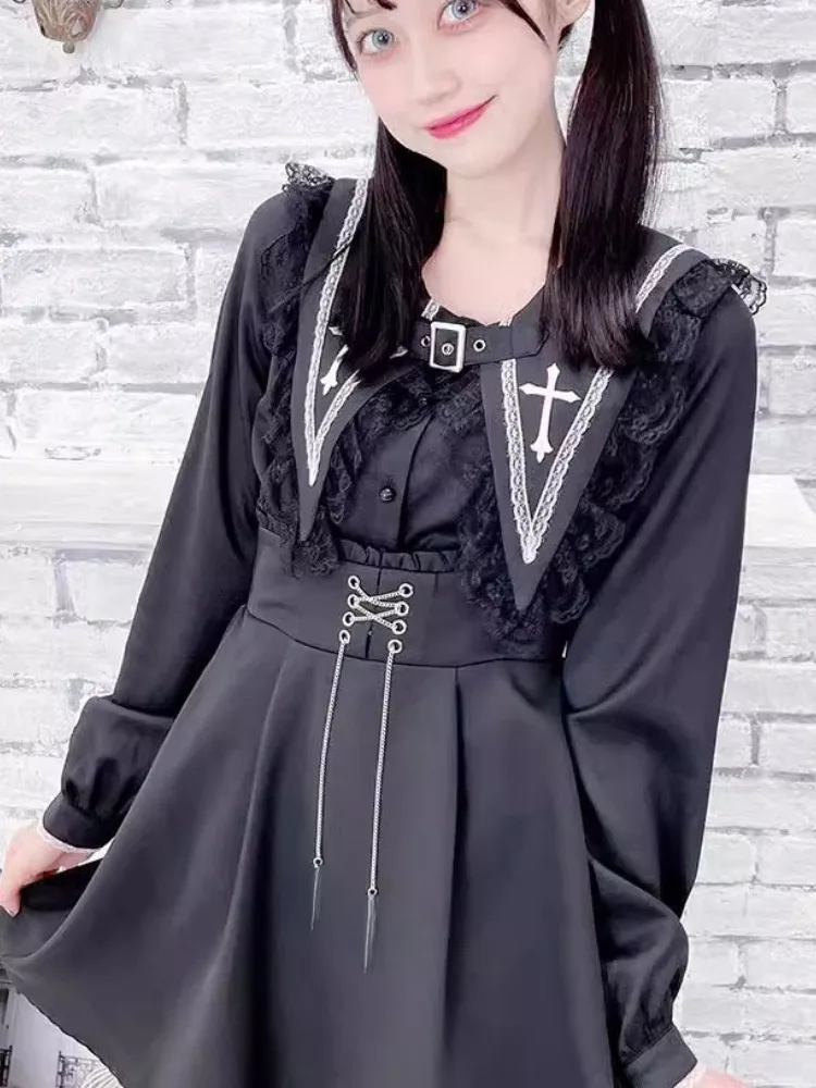 Y2k Aesthetic Blouse Women Japanese Kawaii Lace Patchwork Gothic Shirt Harajuku Cute Ladies Top 2024 Lolita Blusas Femme Camisas