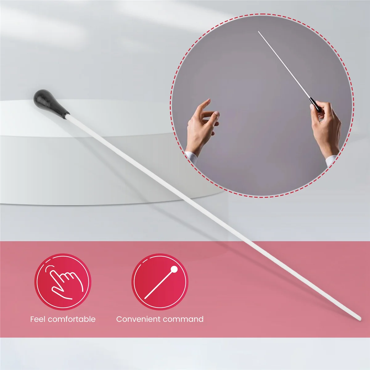 AT77 New Black ABS Handle Musical Music Conductor Baton Gift White 15inch