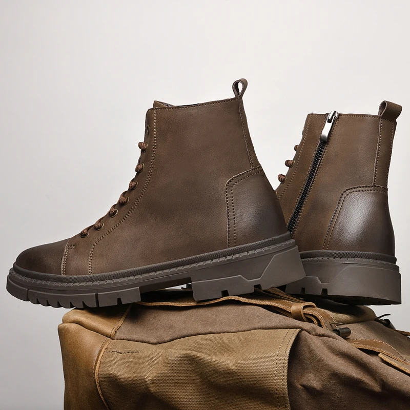 أحذية المشي لمسافات طويلة في الهواء الطلق للرجال، المشي لمسافات طويلة السفر التخييم الأحذية الجلدية، أحذية الكاحل الجلدية لجميع المواسم، أحذية رجالية عادية، أحذية العمل الرجعية