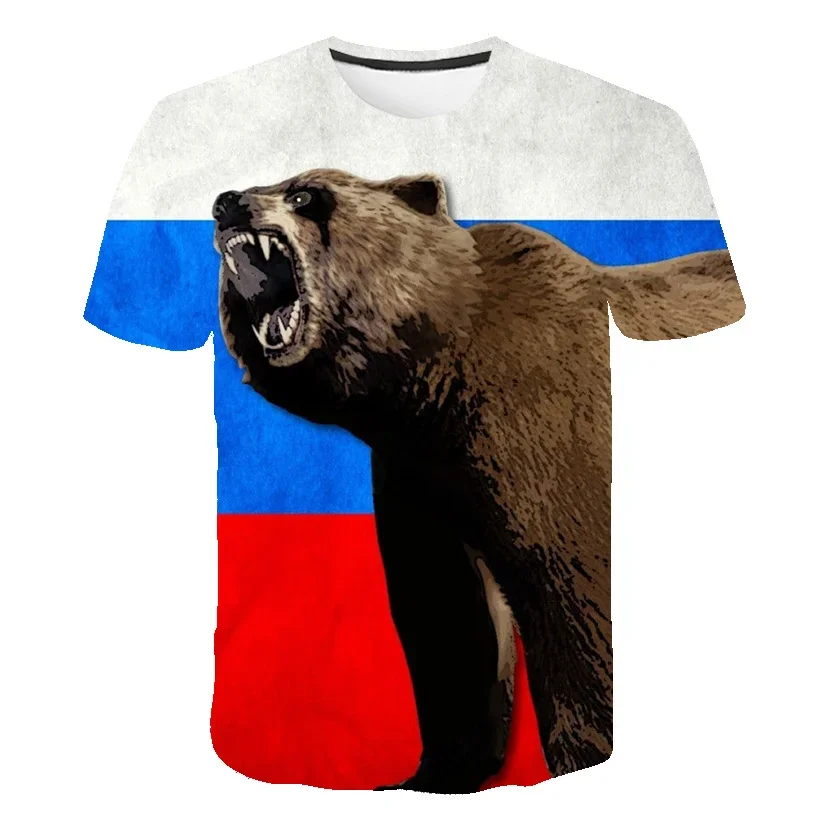 Russian Bear T-Shirts Russia Flag 3D Print Streetwear Men Women Casual O-Neck Oversized T Shirt Harajuku Kids Tees Tops Clothing