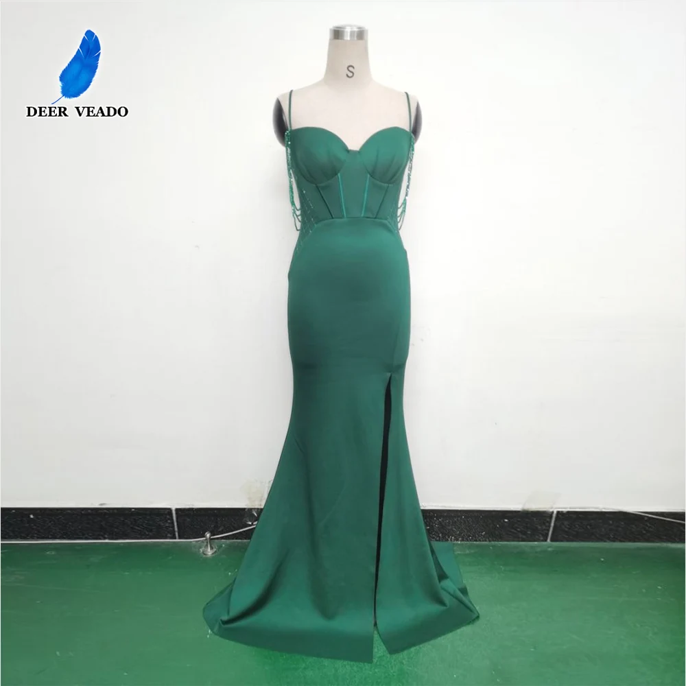 

DEERVEADO 9 Colors Mermaid Slit Evening Dresses Woman Elegant Soft Satin Dress for Special Occasions Wedding Party Dresses Gala