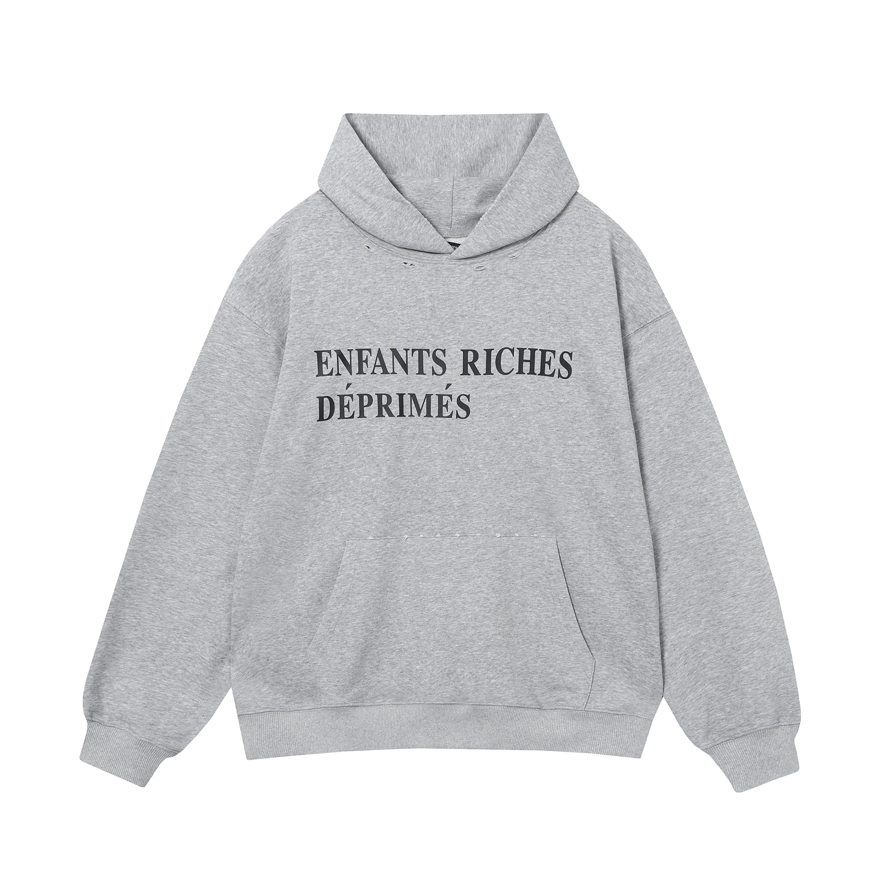 2025ss Man Hoodie Grey Terry Cotton Hole Letters Print Men's Hoodies