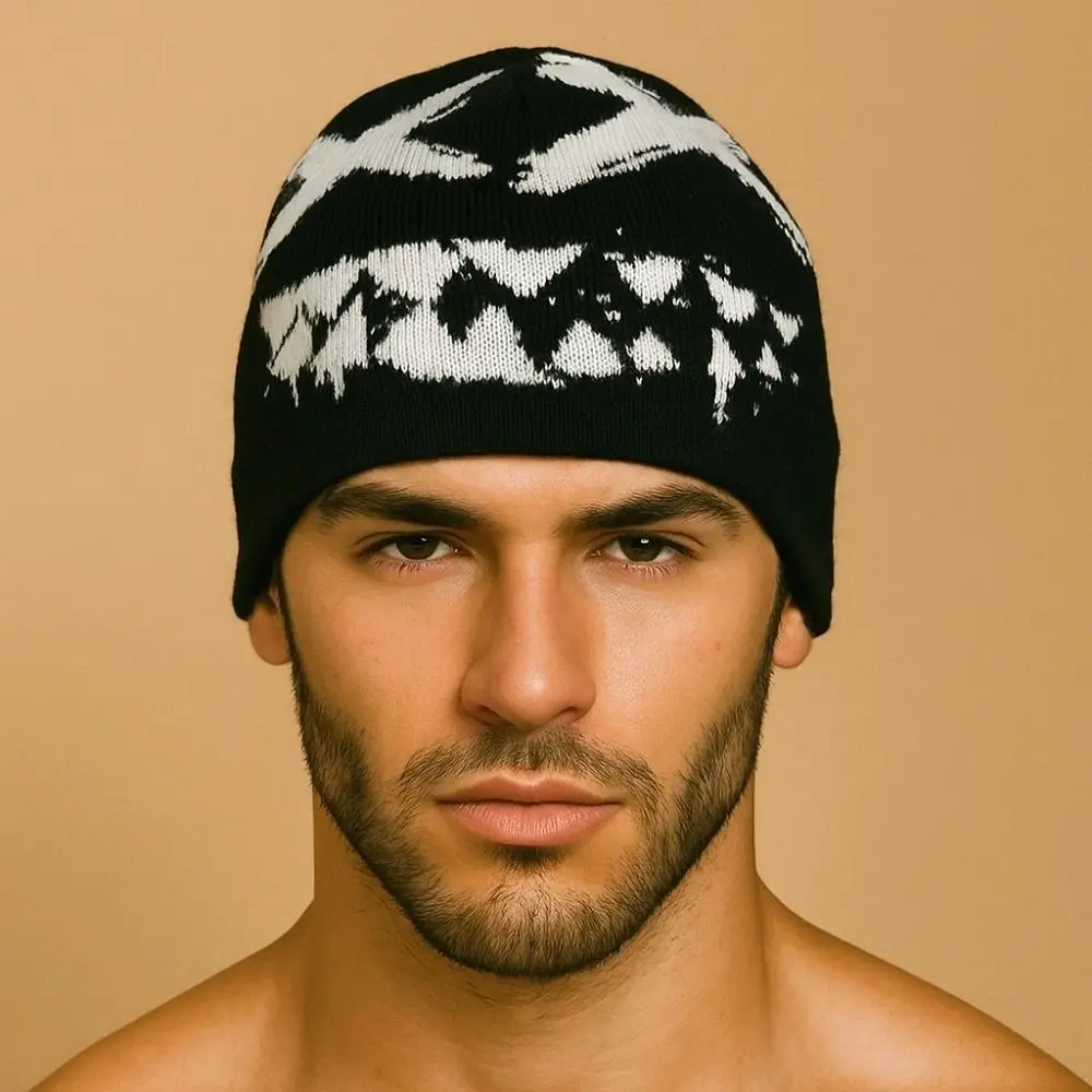

Versatile Elastic Y2K Knitted Hat Streetwear Halloween Black White Pullover Cap Korean Style Dome Jacquard Woolen Hat Winter
