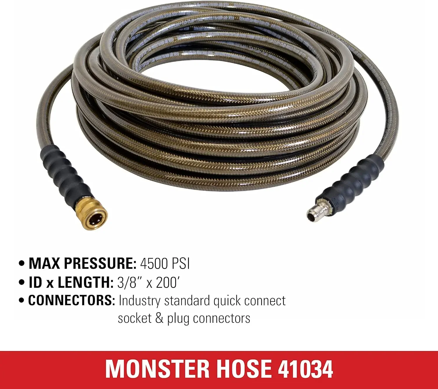 Cleaning 41034 Monster Series 4500 PSI Pressure Washer Hose, Cold Water Use, 3/8 Inch Inner Diameter, 200-Foot, Brown