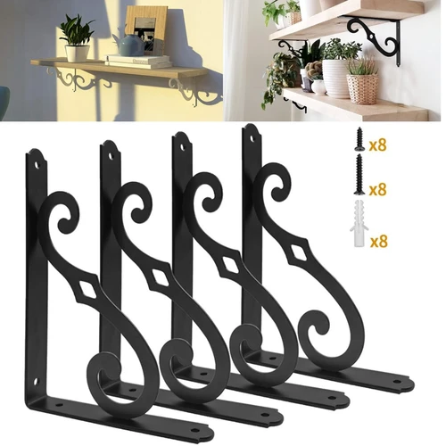 Imagen 1 del producto Soporte Triangular de hierro grueso, soporte de estante de Metal montado en la pared, estilo clásico, resistente, 4 Uds.