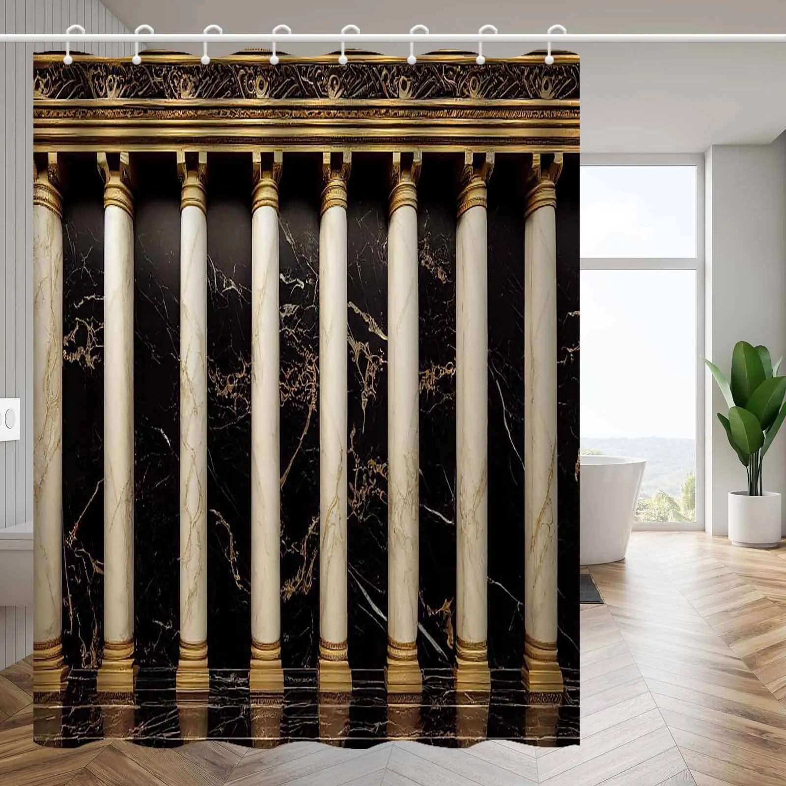Jit1pc Nordic Luxury Roman Column Marble Design Shower Curtain, Premium Elegant And Fog-Resistant Bathroom Curtain, Versatile Cu