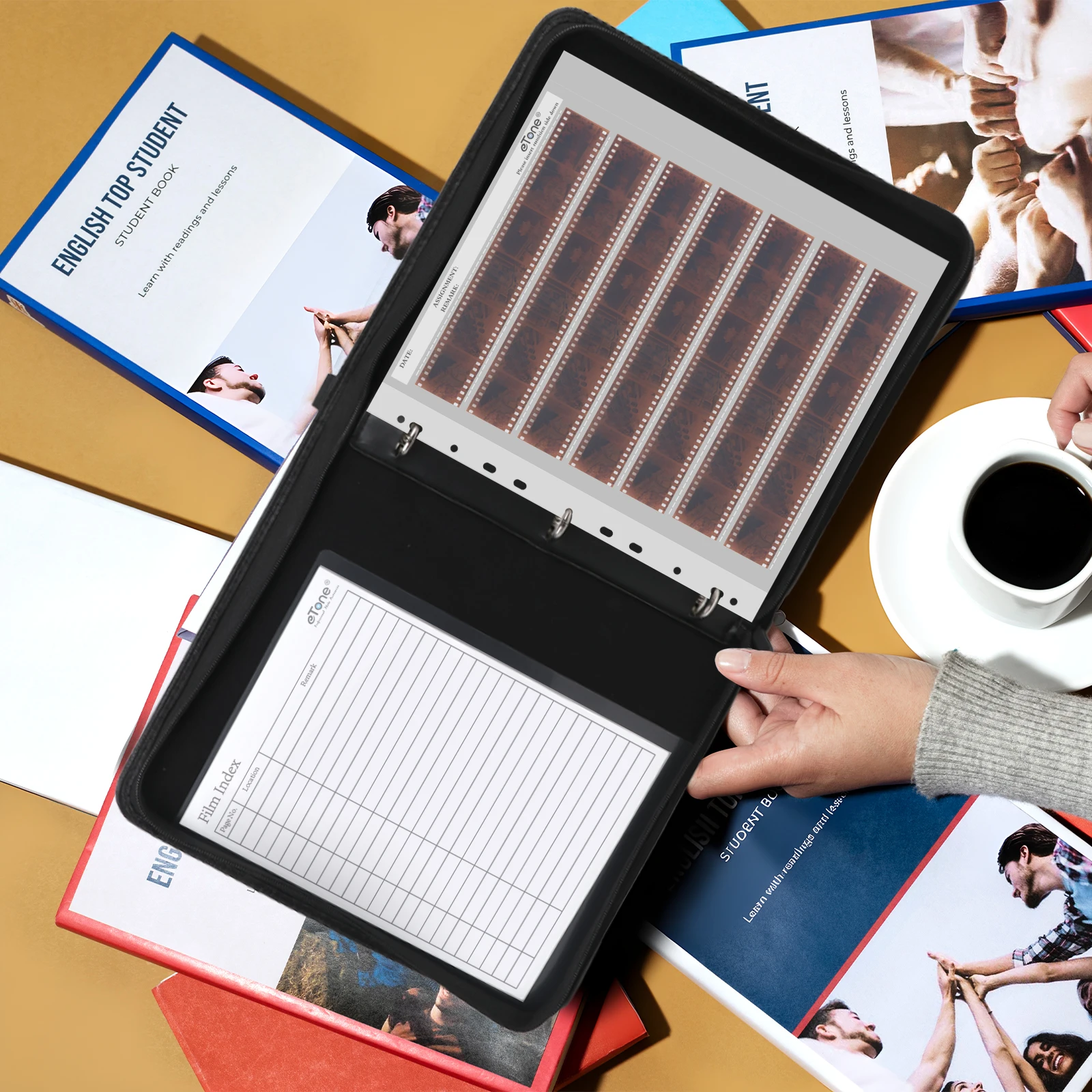 New eTone Brown Portable Film Negative Sleeves Binder Zipper Album with 50pcs 35mm 135 Acid-Free Storage Pages