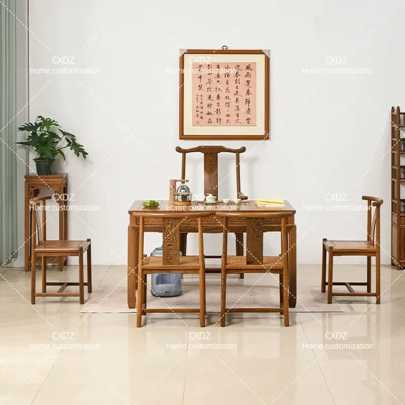 New Chinese Style Solid Wood Tea Table and Chair Set Kung Fu Tea Table Antique Design for Balcony Office Home Furniture