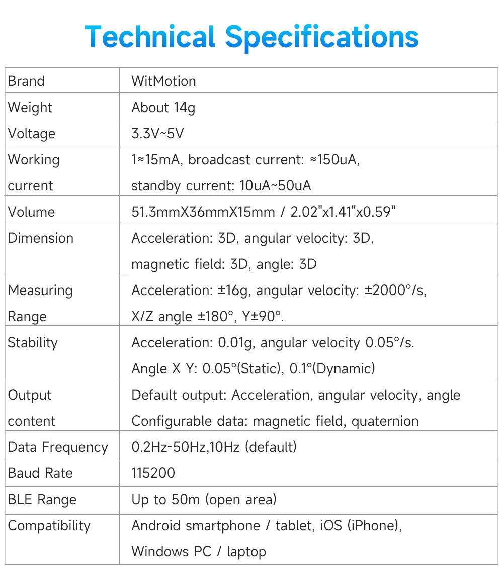 WitMotion WT901C485 9-Axis AHRS Inclinometer Acceleration+Gyro+Angle (XY 0.05° Accuracy)+Digital Compass, RS485 Modbus Protocol