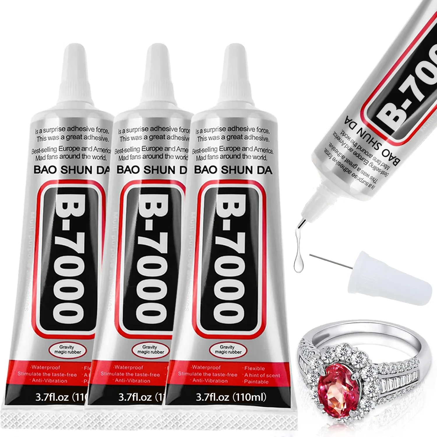 Cola Transparente JXVX B7000 com Ponta de Precisão, Cola para Decoração, Cola para Strass, Cola para Artesanato, Fabricação de Joias, Arte em Unhas, DIY, Maquiagem.