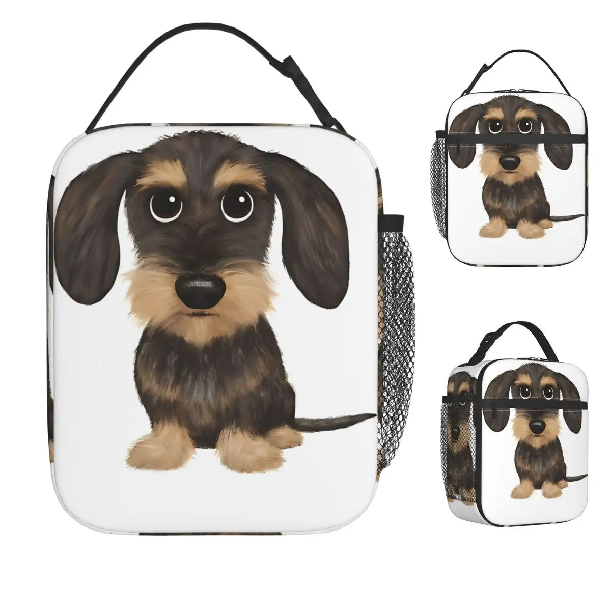 

Wirehaired Dachshund Cute Wire Haired Wiener Dog Lunch Bag For Women Lunch Box Travel Cooler Bag Zipper Oxford Tote Food Bags