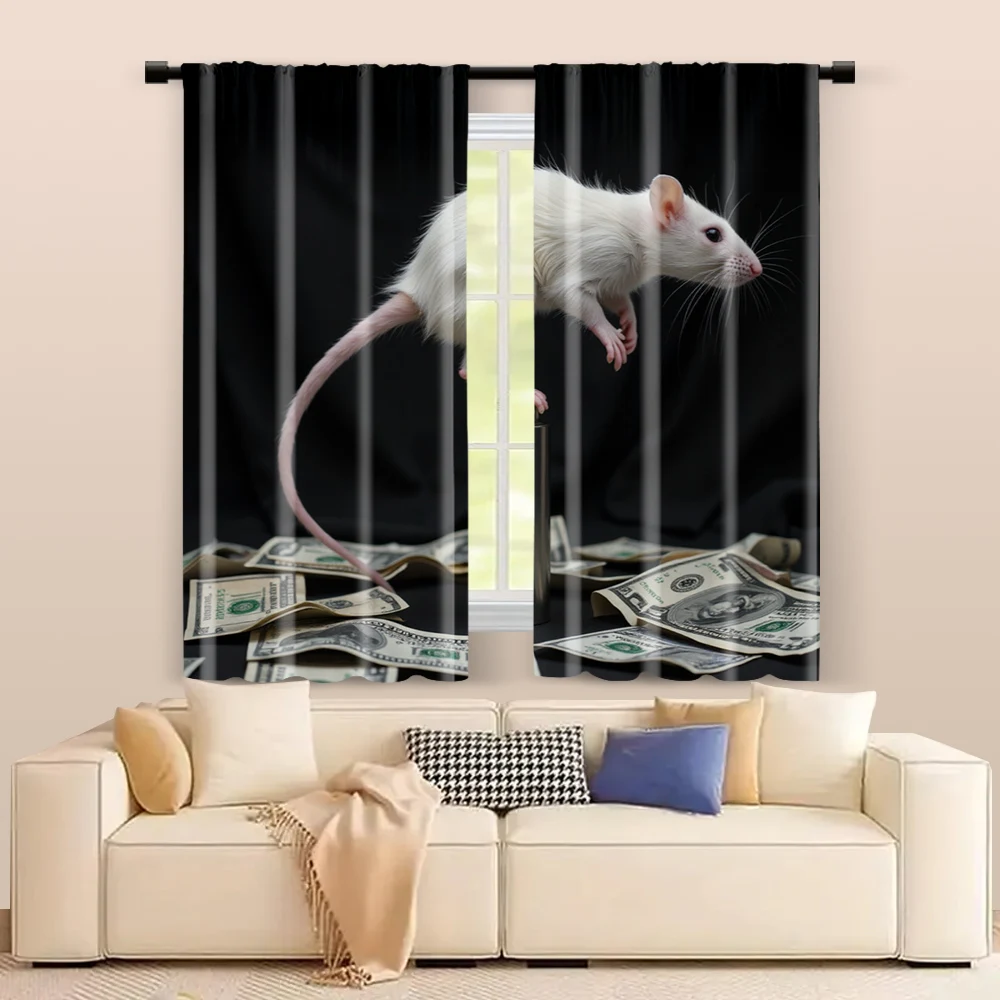 2 pcs, filtering curtains (excluding rods, non-movable, without batteries) Cute Rat Pole Dance Money for use in bedrooms and