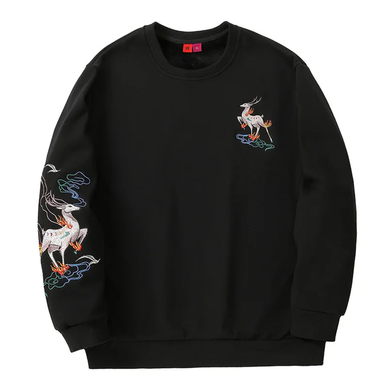 

Мужская толстовка с шерстяной подкладкой, вышивкой, теплая, для весны, осени и зимы, мужской вязаный пуловер с капюшоном, хлопковый топ D013