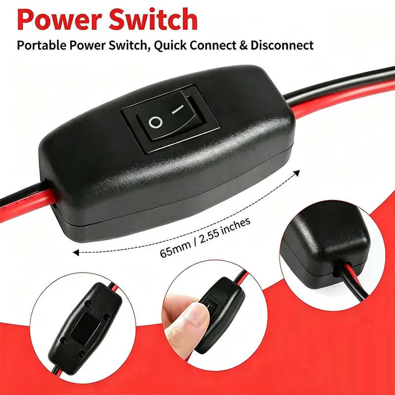 DC5521/DC5525 Power Cord with Switch, Pure Copper Wire for FPV Battery Charging