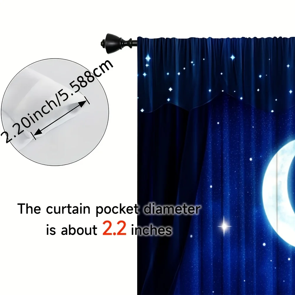 Blue Crescent Moon Star Cloud Curtain Panels,Dreamy Night Sky White Cloud Cosmic Digital Print Drapes for Bedroom Kids Room Home