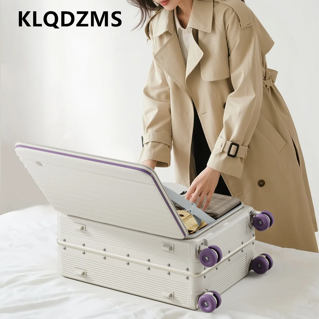 KLQDZMS Aluminum Frame Suitcase Large Capacity Trolley Case PC Boarding Case 20