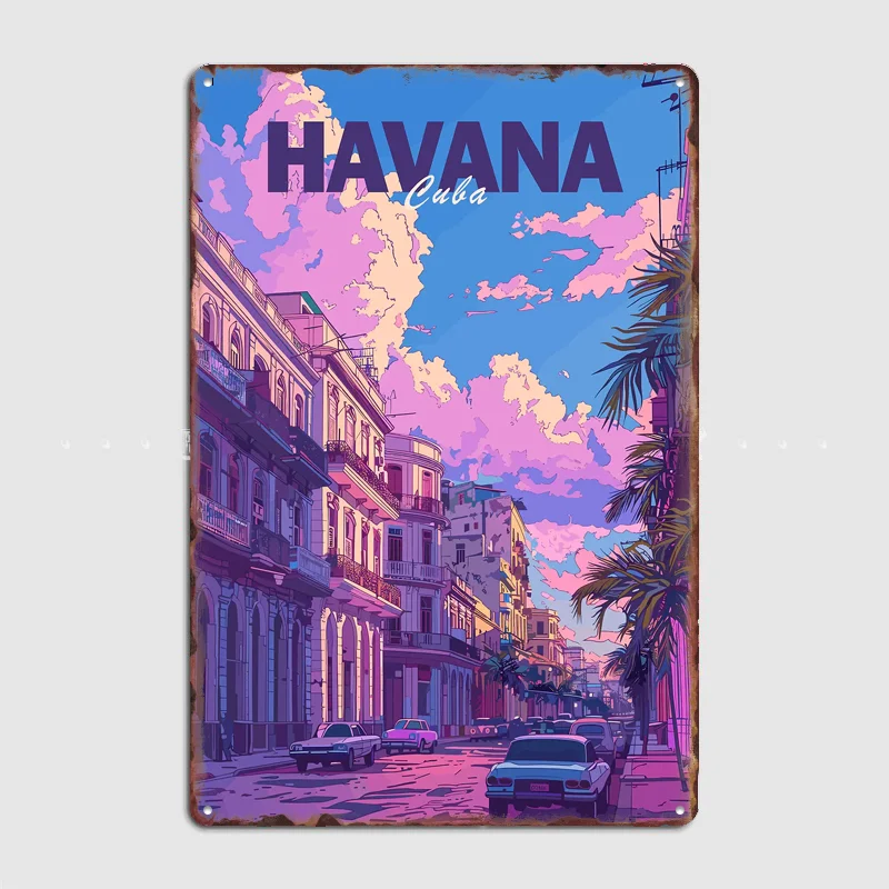 Havana Street Scene Travel Scenic Spot Retro Poster Metal Sign Club Indoor Room Wall Decor Custom
