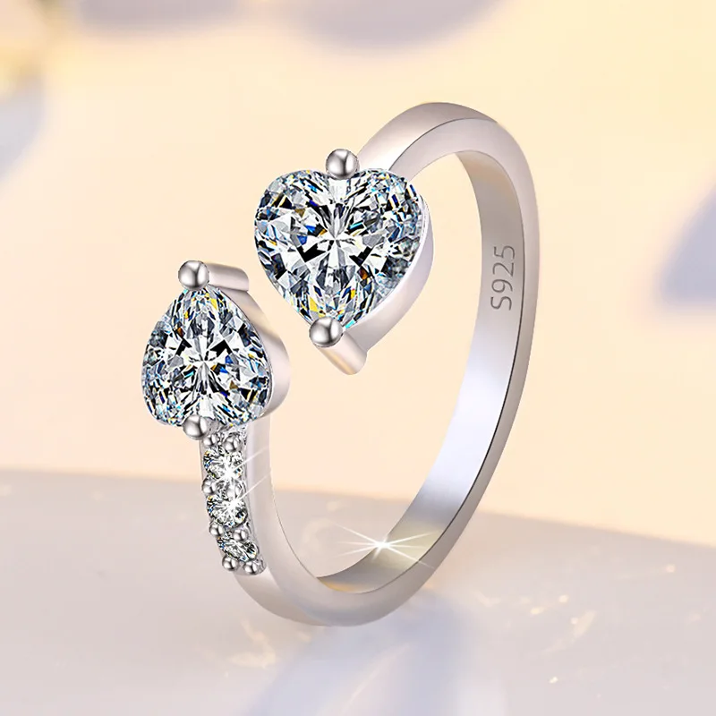 

New 925 Sterling Silver Ring 5A Zircon Heart Simple for Women Wedding Luxury Jewelry Engagement Charm Fashion Party Gifts Ring