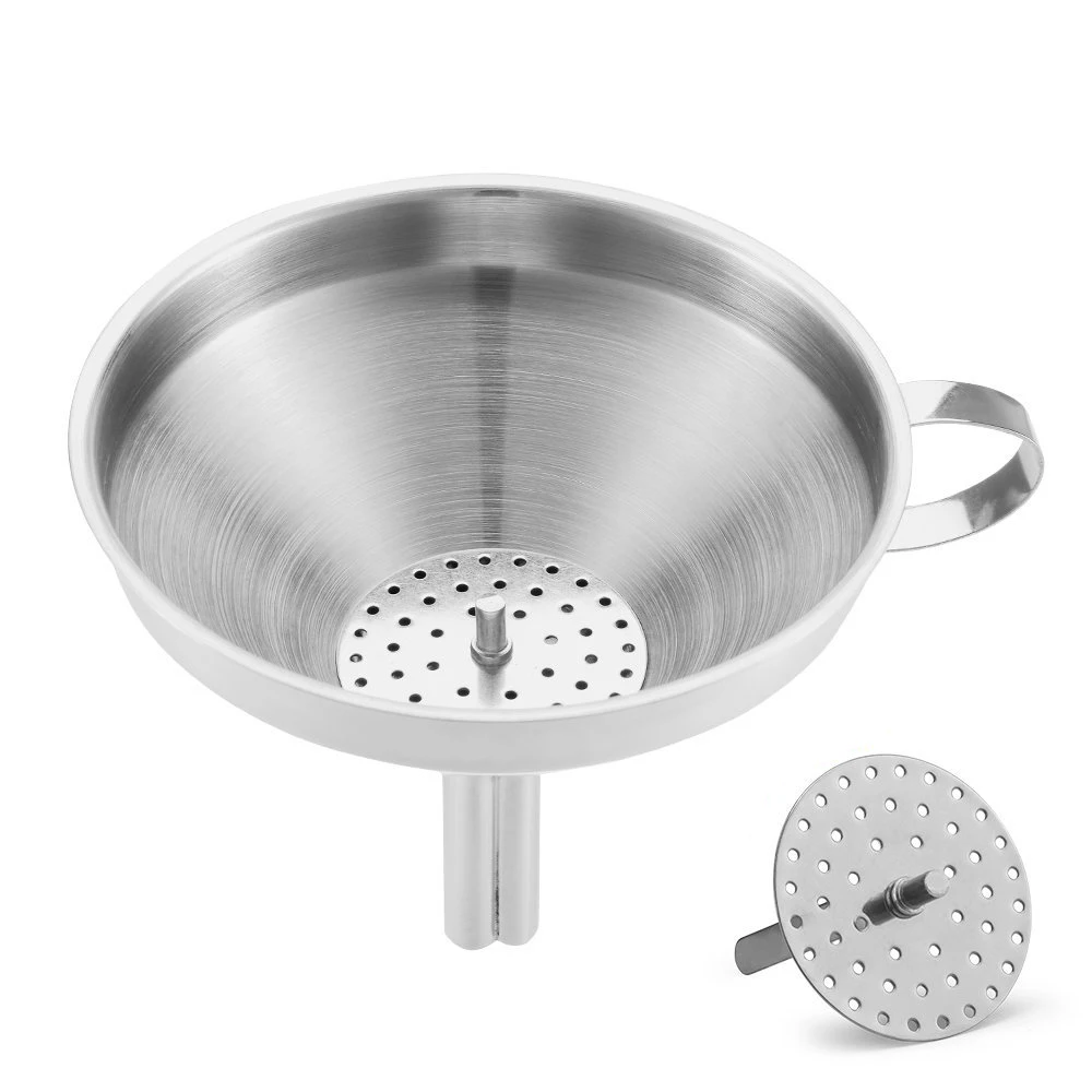 Top-Stainless Steel Kitchen Funnel With Detachable Filter For Transporting Liquids& Fluid, Adding Ingredients Jams And Marmalade