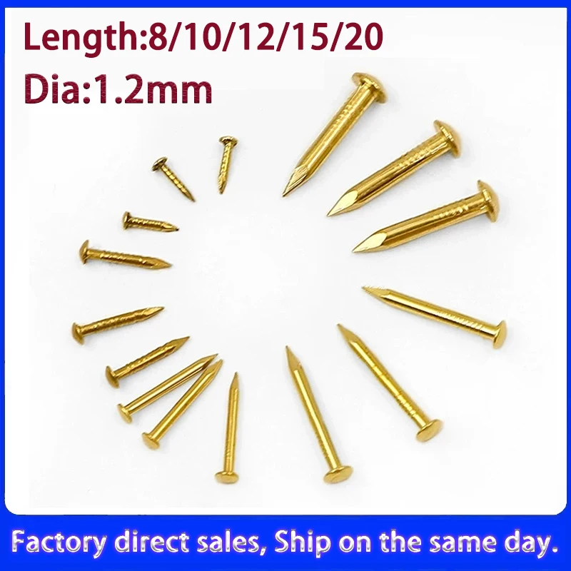 

20g/pack Dia 1.2mm Pure Copper Brass Small Mini Round Head Nail for Furniture Hinge Drum Jewelry Chest Box Length=8-20mm