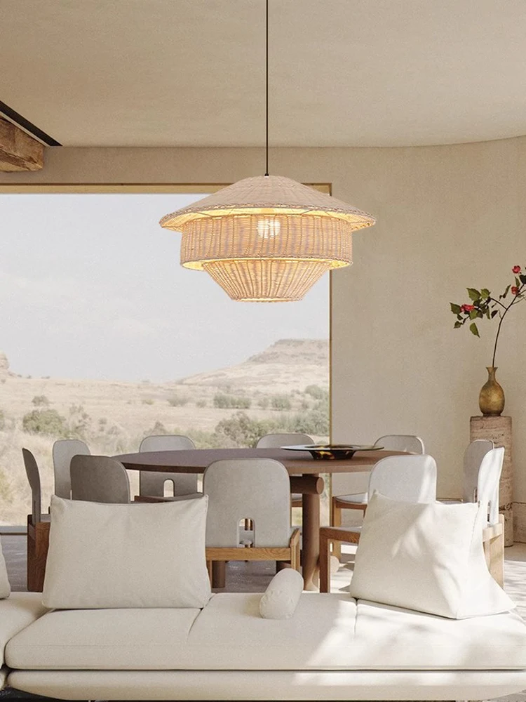 

Japanese Wabi Sabi Style Living Room Chandelier Zen Restaurant Bar Counter Bedroom Retro Homestay Inn Decoration Rattan Lamps
